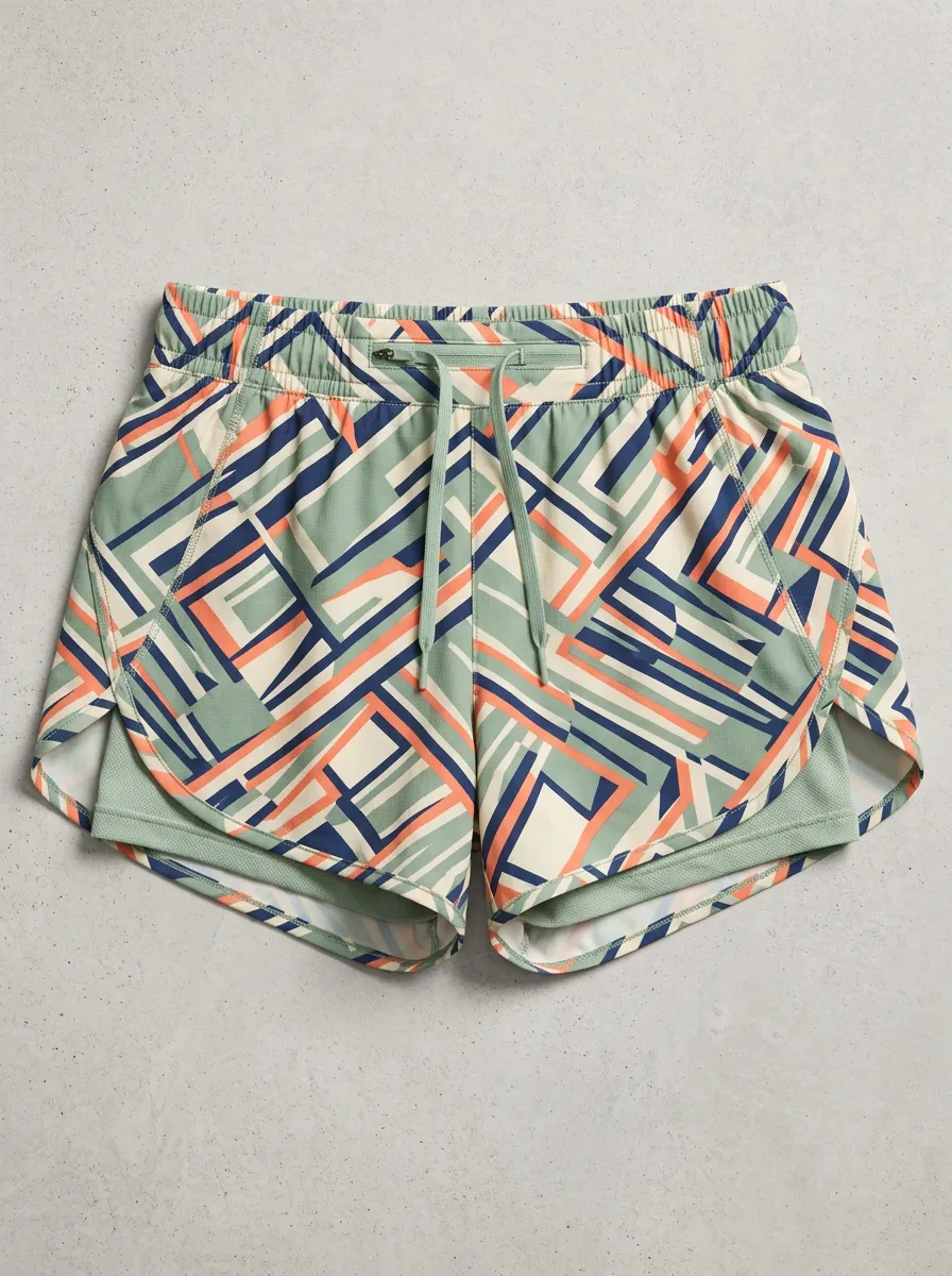 Women's Active Athletic Geometric Pattern Printed Running Shorts