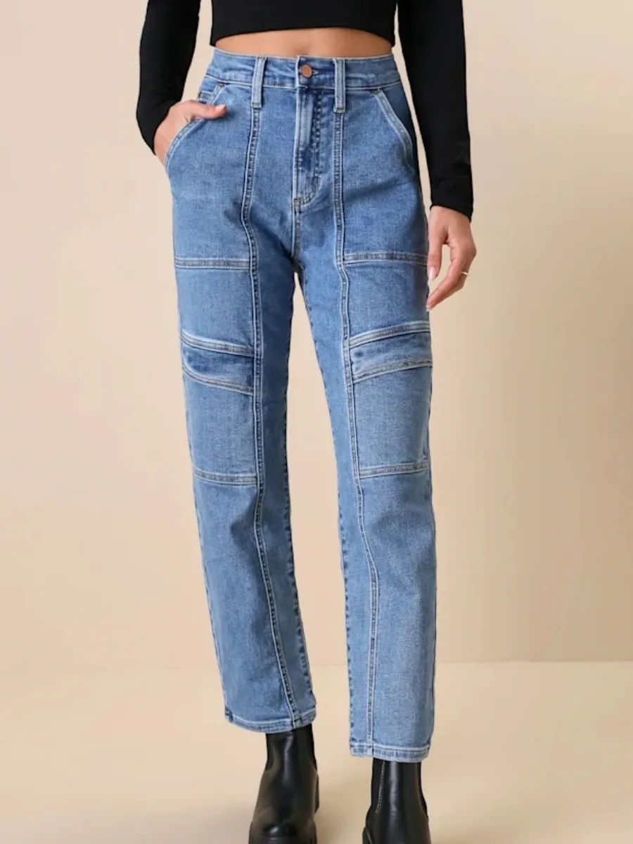 Retro Paneled Denim Pants