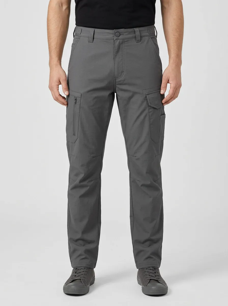 Men's Grid-Texture Articulated-Knee Multi-Pocket Cargo Pants