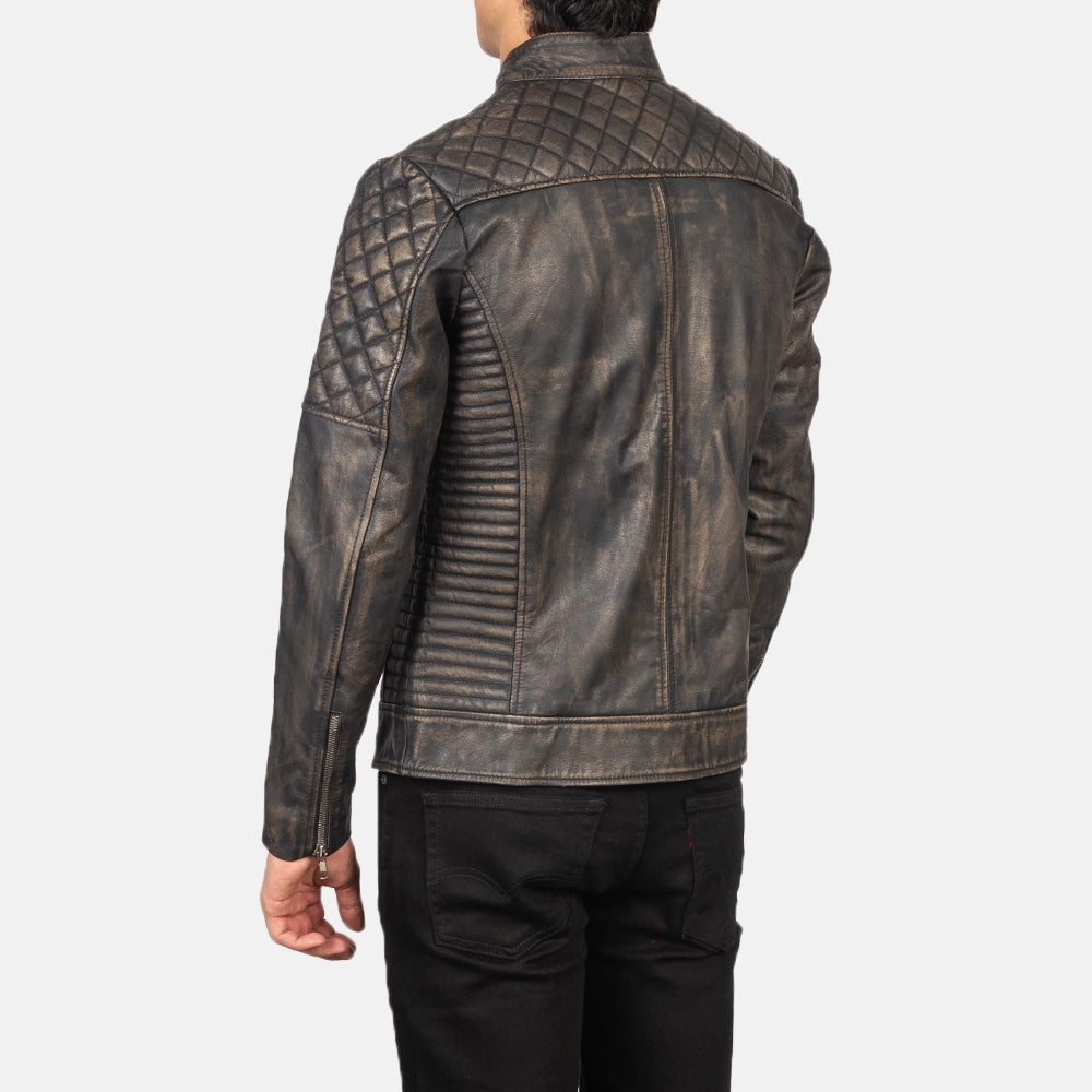 Men's Rugged Biker Leather Quilted Jacket