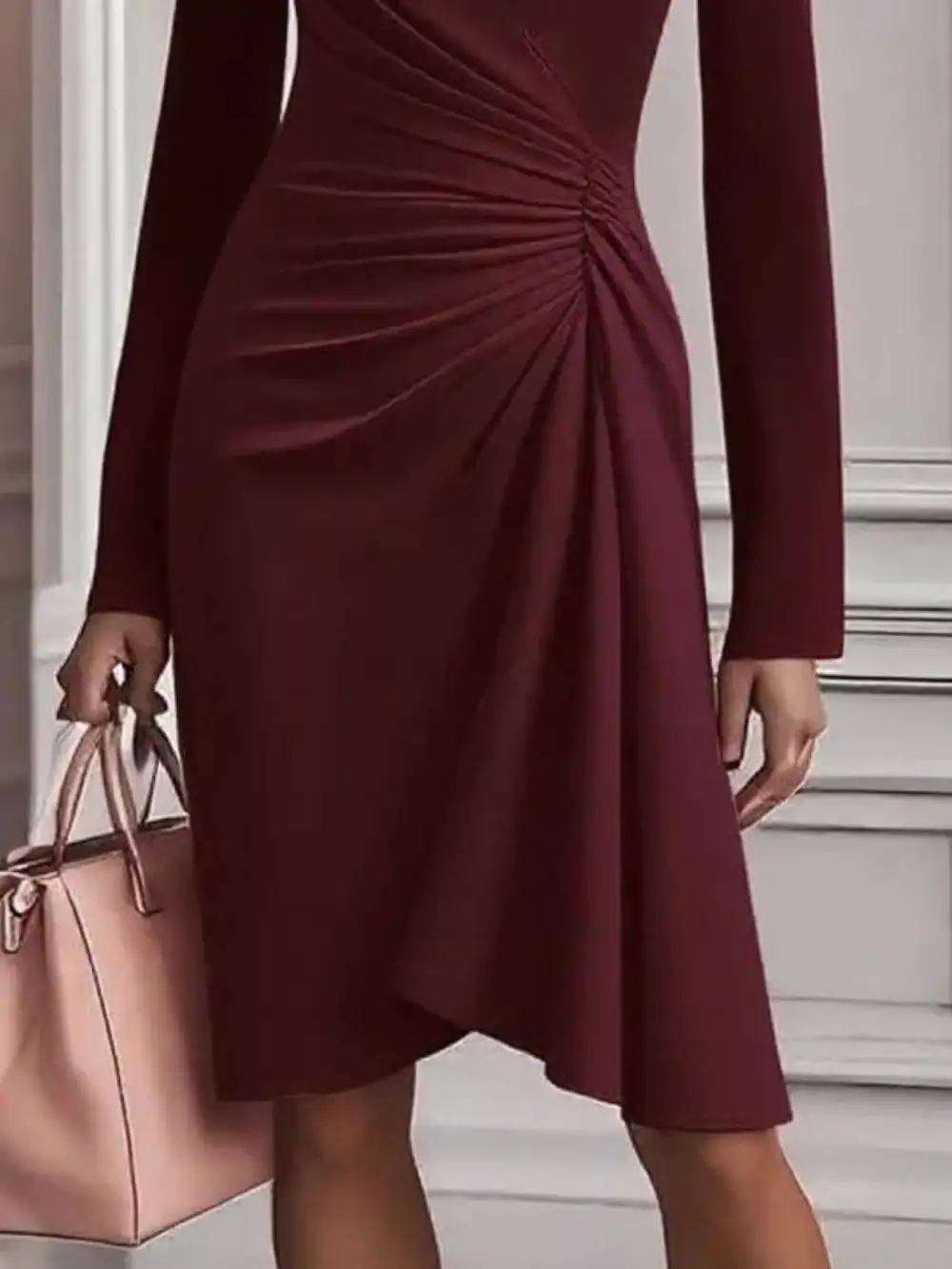 Gathered Detail Ruched Long Sleeve Mini Dress