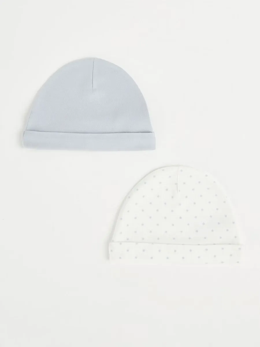 Blue Cotton Baby Newborn Hats 2 Pack