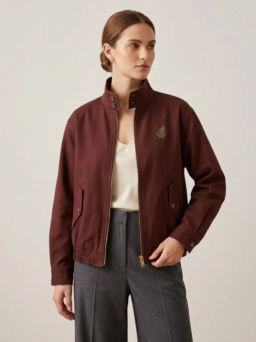 Women's Fern Leaf Printed Olive Green Jacket