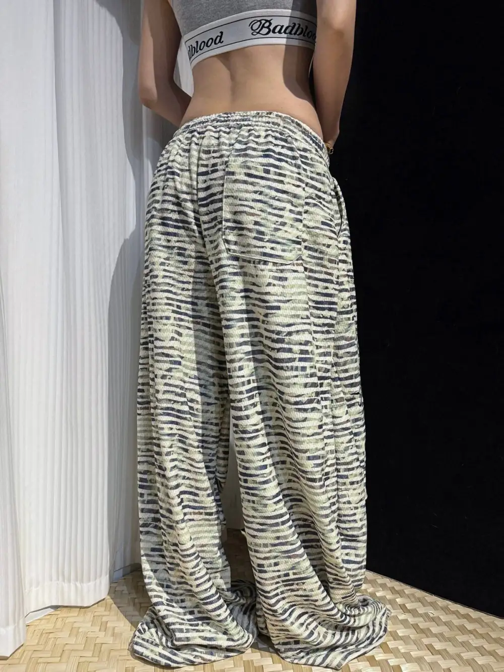Wide-Leg Camouflage Striped Pants