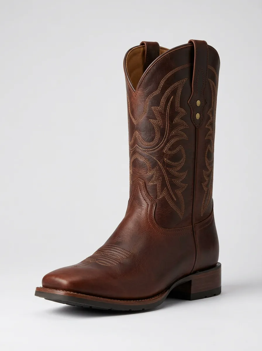 Men's Pull-On Square-Toe Embroidered Western Boots