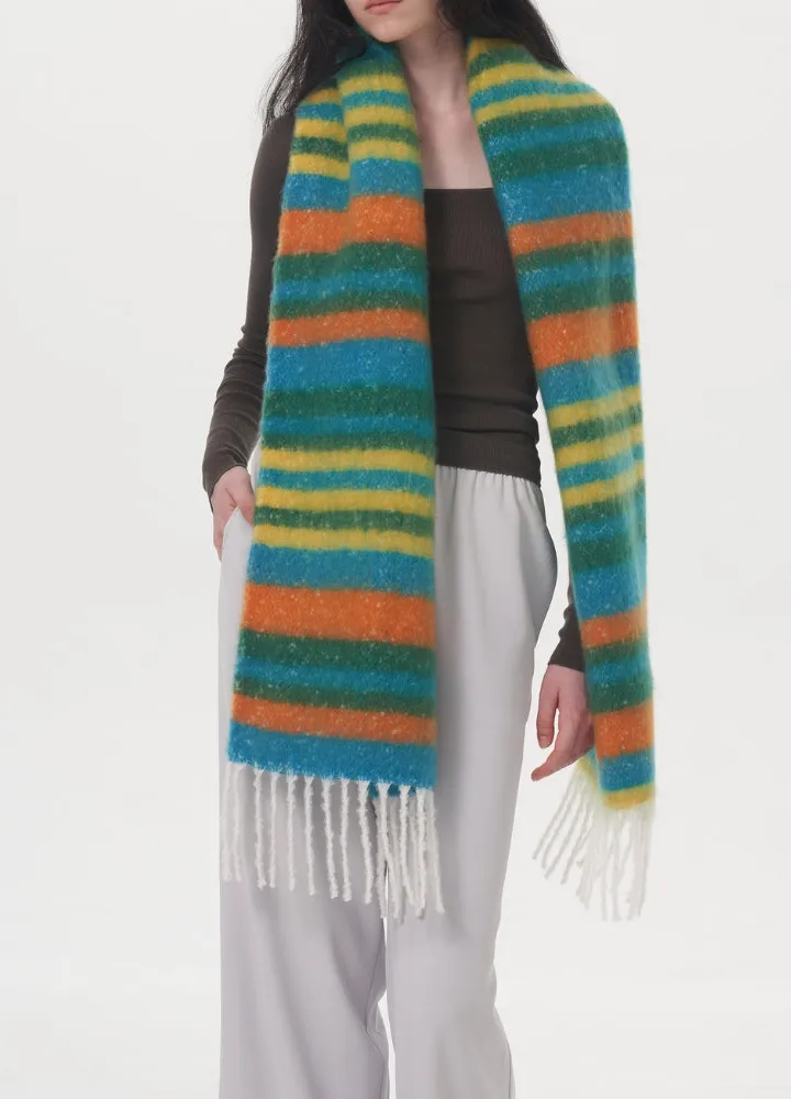 Soft Wool Blend Striped Scarf