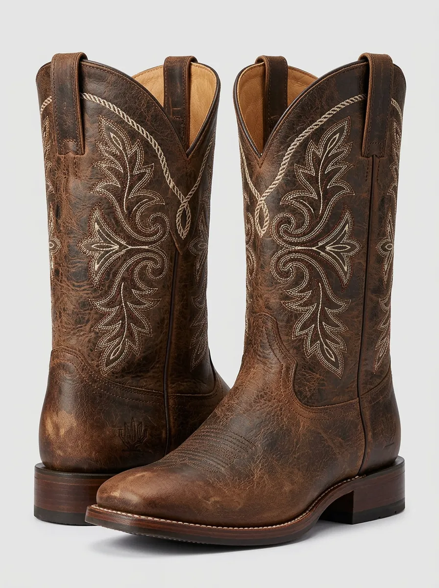 Frontier Heritage Floral Embroidered Distressed Motif Men's Western Cowboy Boots