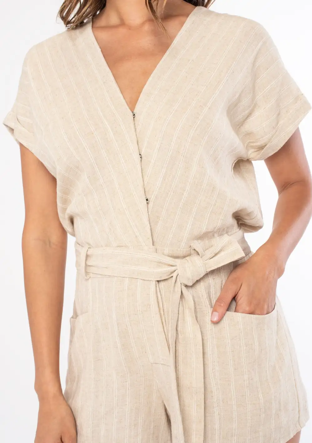 Striped V-Neck Short Sleeve Romper