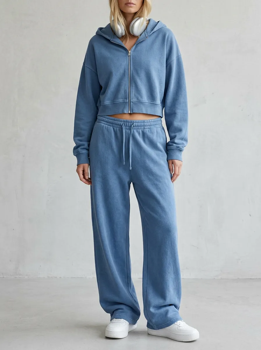 Zip-Up Jogger Sporty Women's Cropped Zip-Up Hoodie Jogger Active Set