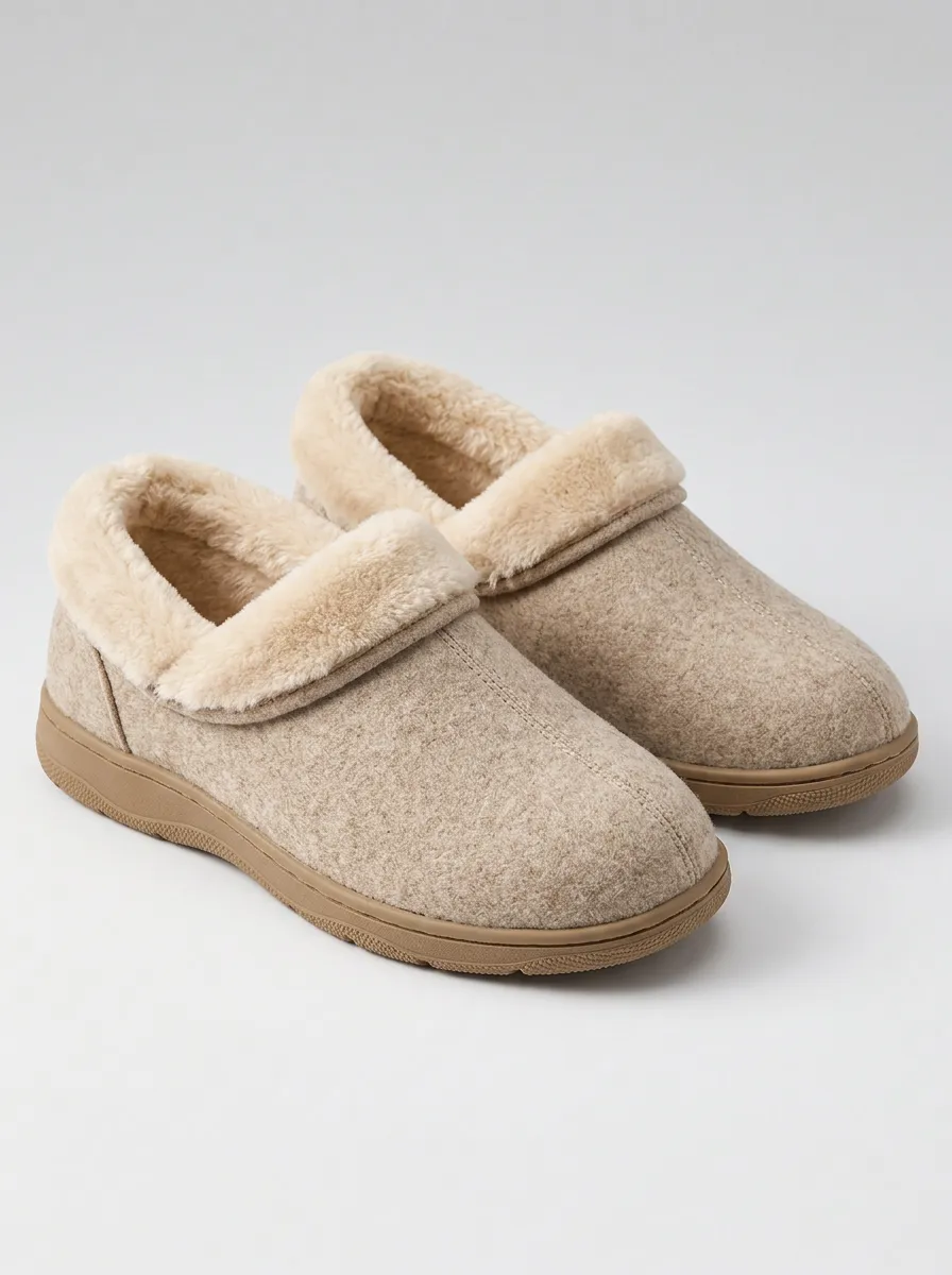 Beige Wool Texture Slippers with a Casual Finish