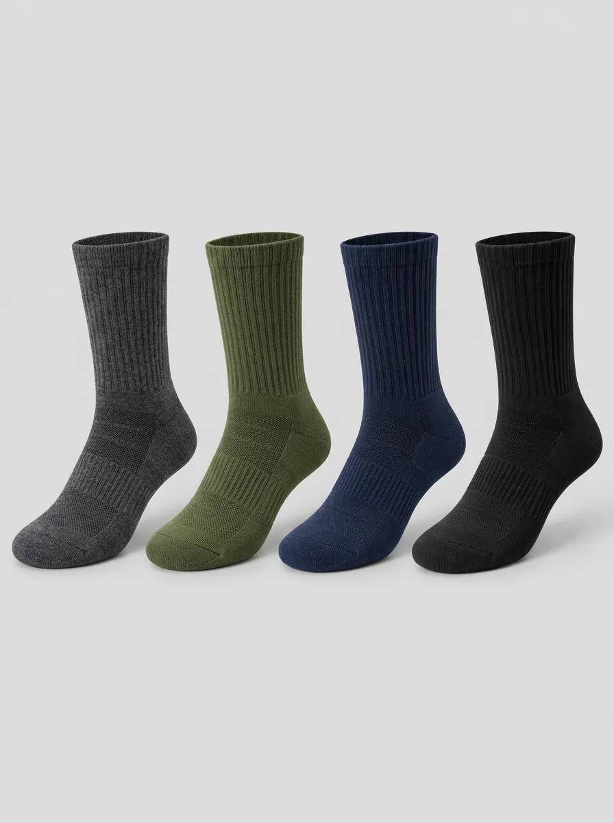 Men's Casual Daily Wear Multi-Color Ribbed Crew Socks 4-Pack