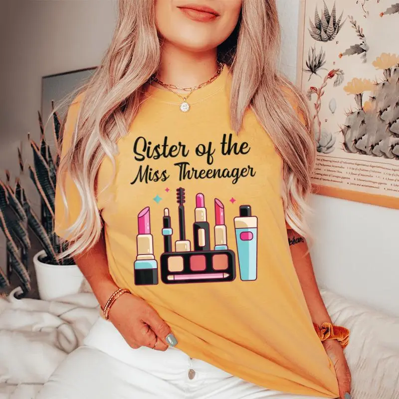 Sister Of The Miss Threenager Makeup 3Rd Birthday Party Women's Oversized Comfort T-shirt