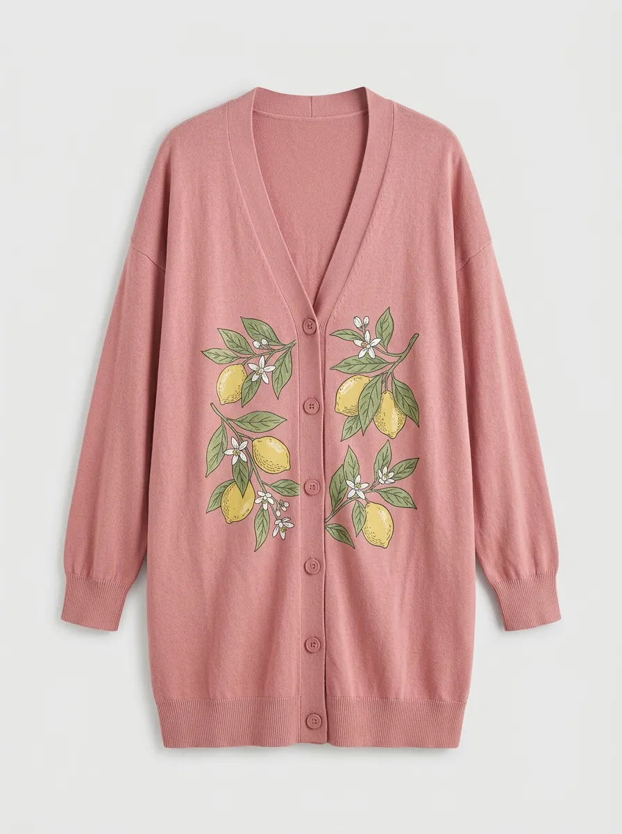 Women's V-Neck Graphic Ribbed Cardigan