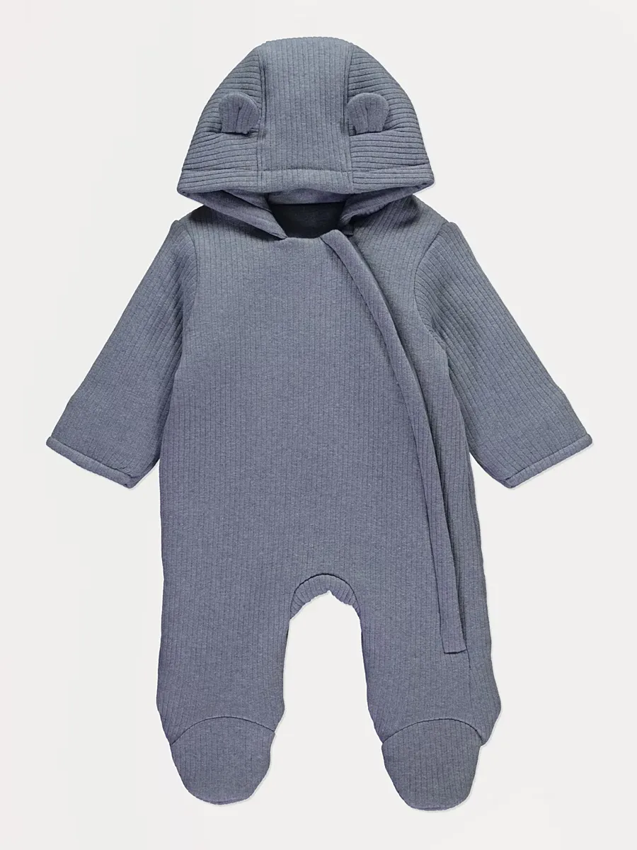 Blue Ribbed Jersey Pramsuit