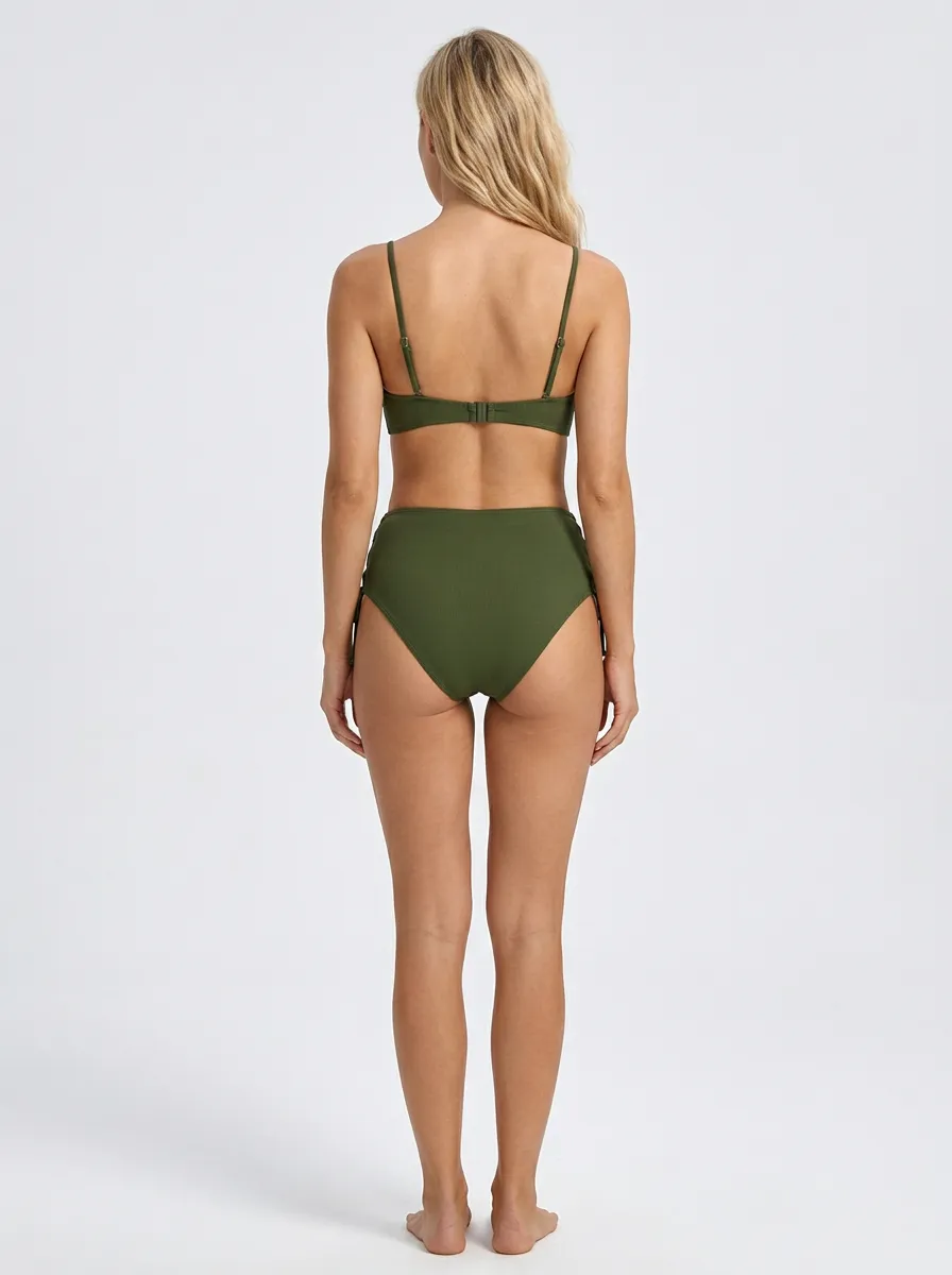 Women's Lace-Up Ribbed High-Waisted Bikini Swimsuit