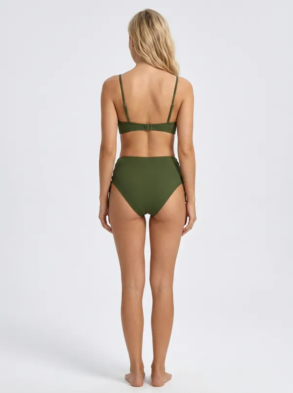 Women's Lace-Up Ribbed High-Waisted Bikini Swimsuit