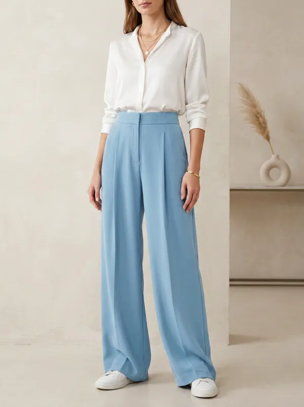 Pleated Minimal Women's Wide-Leg Trousers
