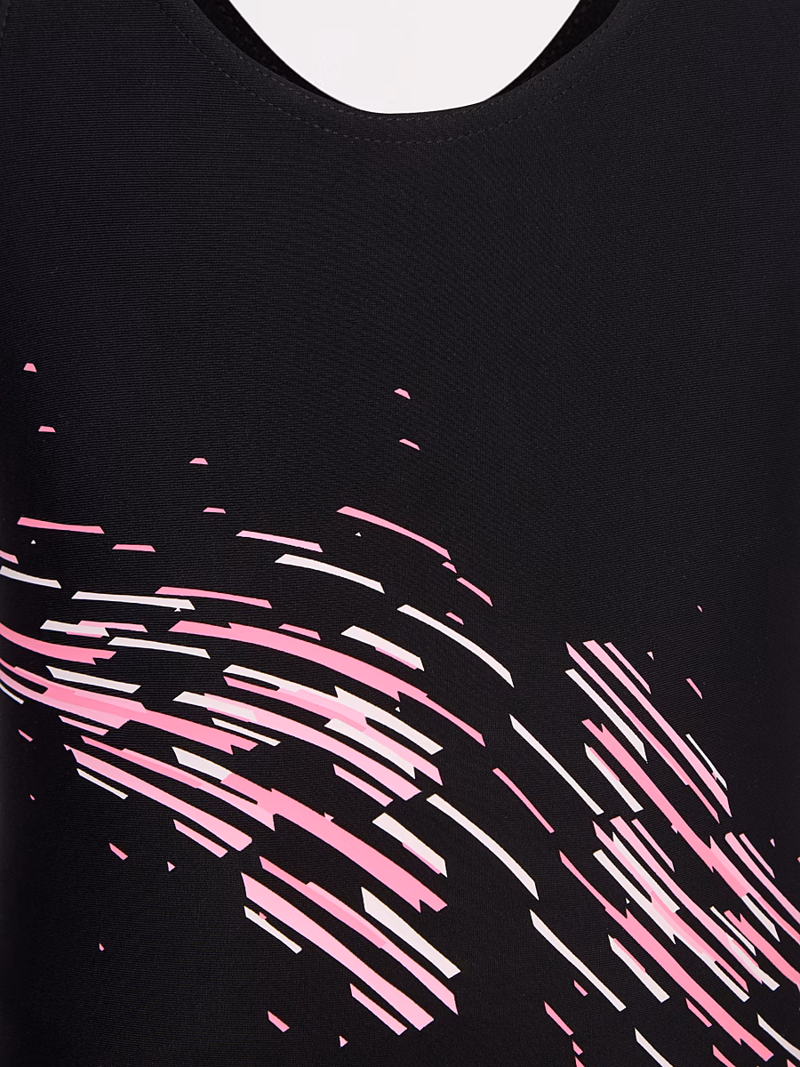 Black Printed Girls School Swimsuit detail 1