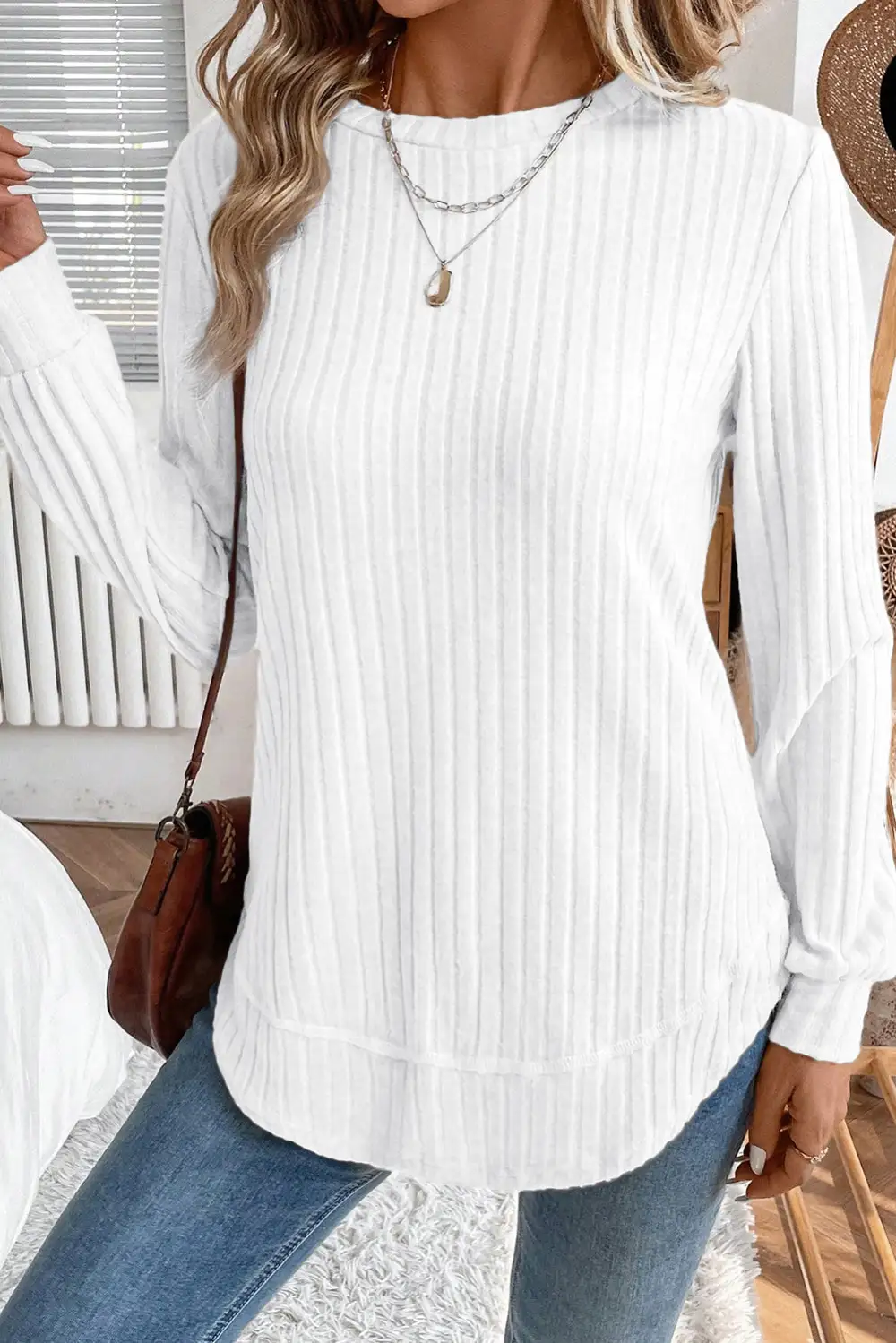 Ribbed Knit Textured Women's Top