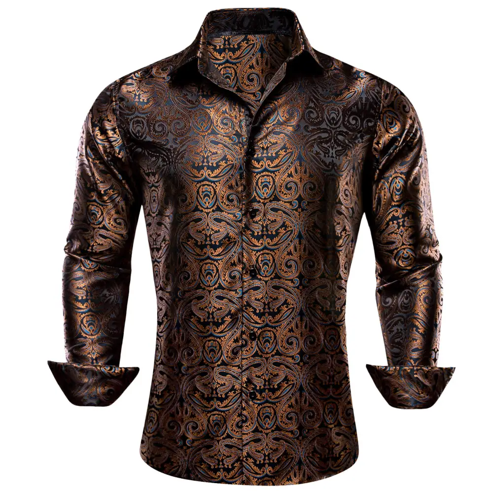 Formal Paisley Long Sleeve Silk Dress Shirt