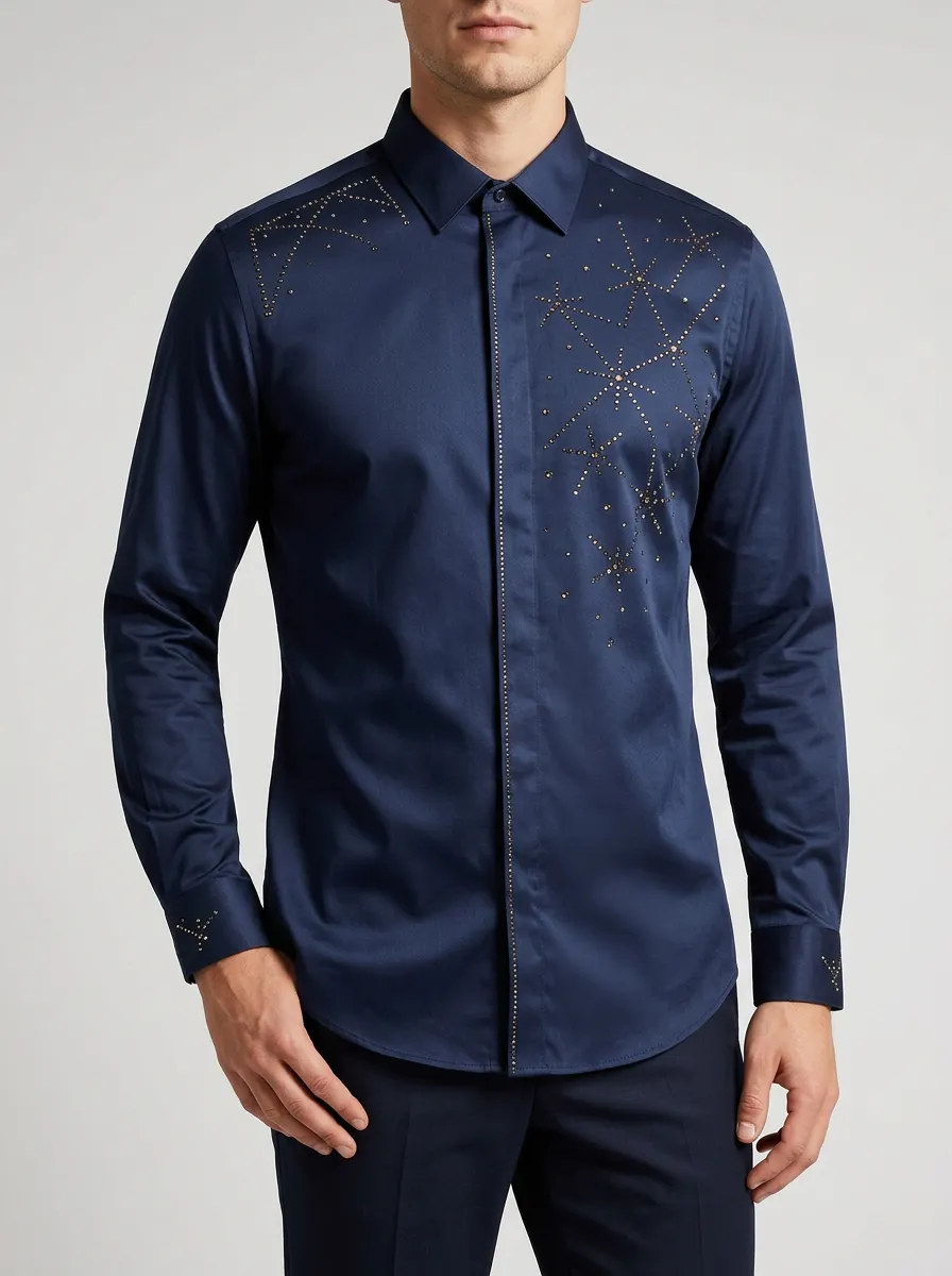 Midnight Navy Starfield Studded Dress Shirt
