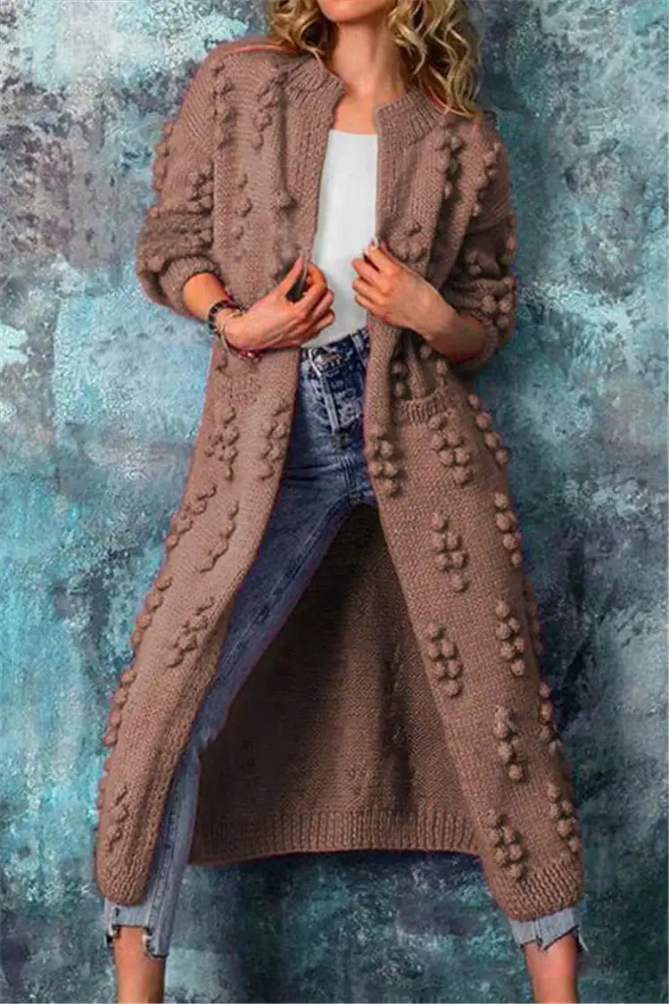  Long Textured Knit Cardigan