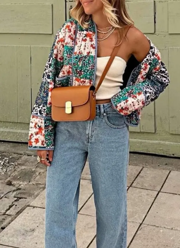 Printed Quilted Relaxed Cardigan
