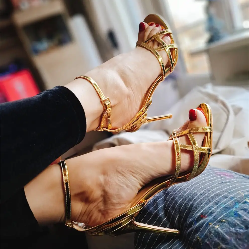 Round Toe Ankle Strap Stiletto Sandals