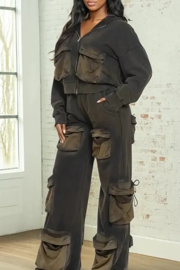 Hooded Multi-Pocket Long Sleeve Pant Set