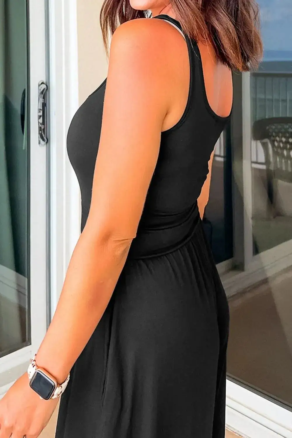 Panel Detail Scoop Neck Wide Strap Accessory