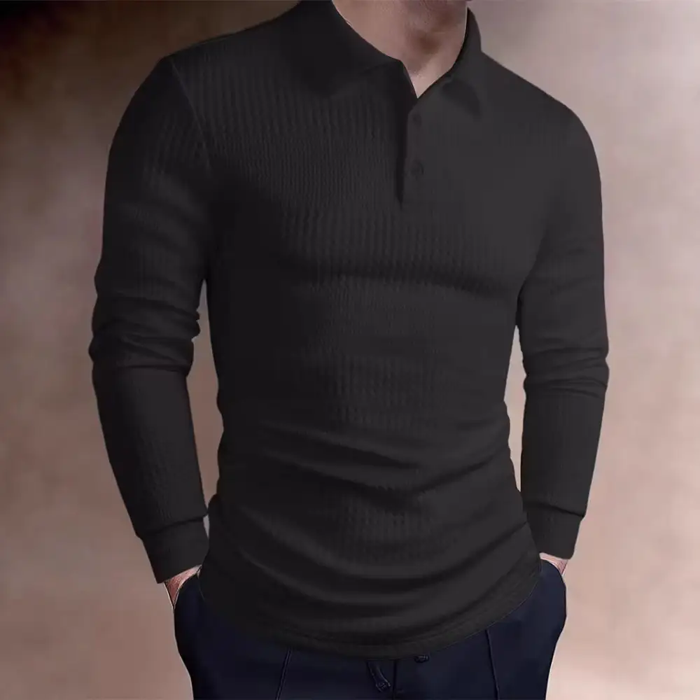 Waffle Texture Tailored Fine Knit Polo Shirt