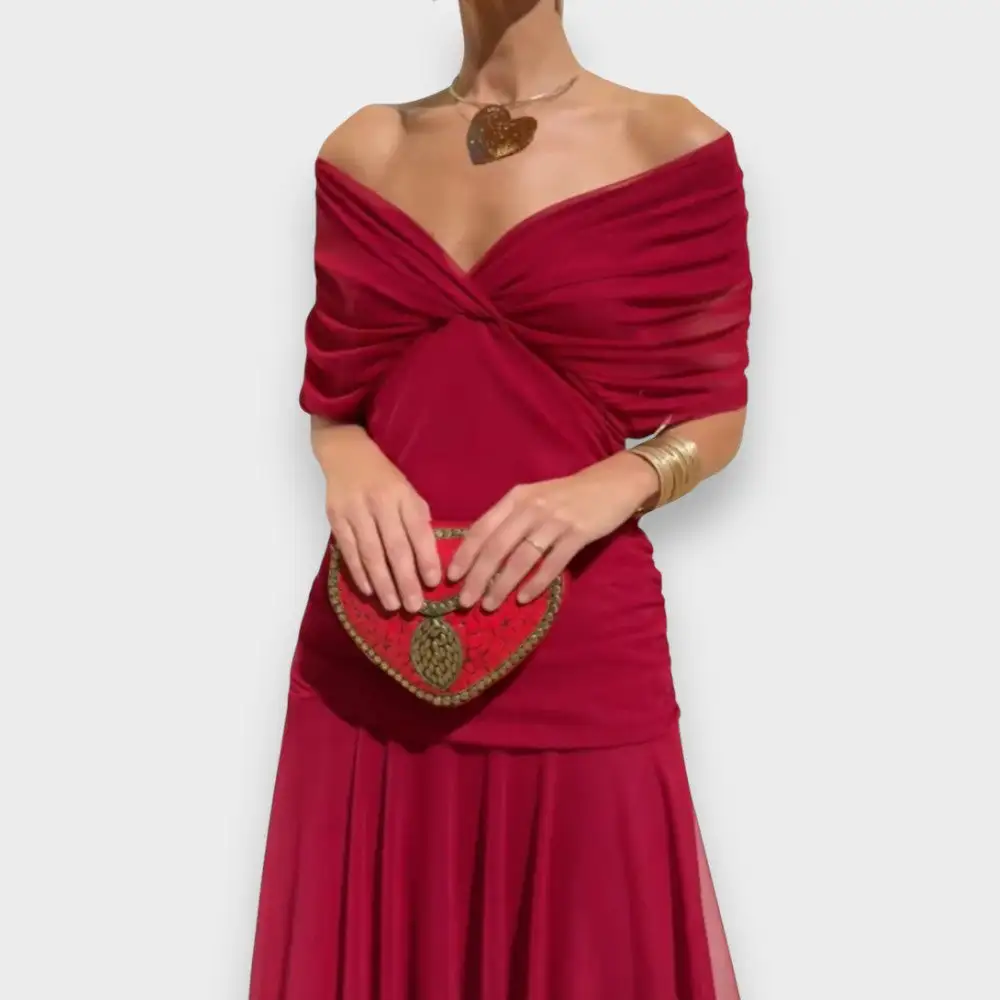 V-Neck Pleated Flowing Casual Dress