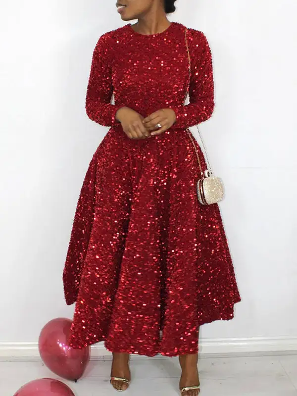 Sequined Neck Maxi Dress