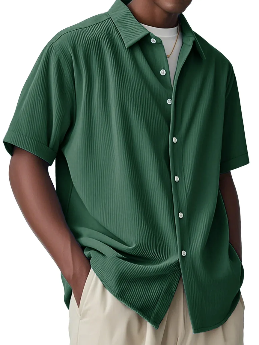 Short Sleeve Open Collar Striped Shirt