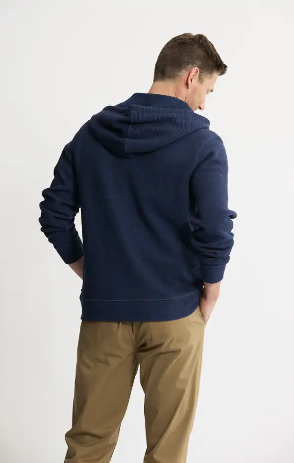 Doubleface Mesh Hooded Henley Pullover