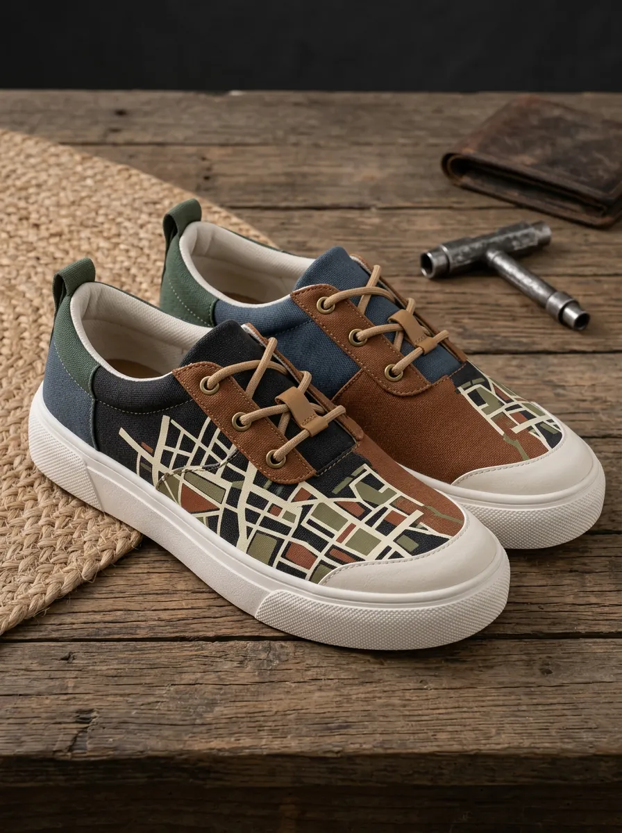 Men's City Map Pattern Geometric Printed Canvas Shoes