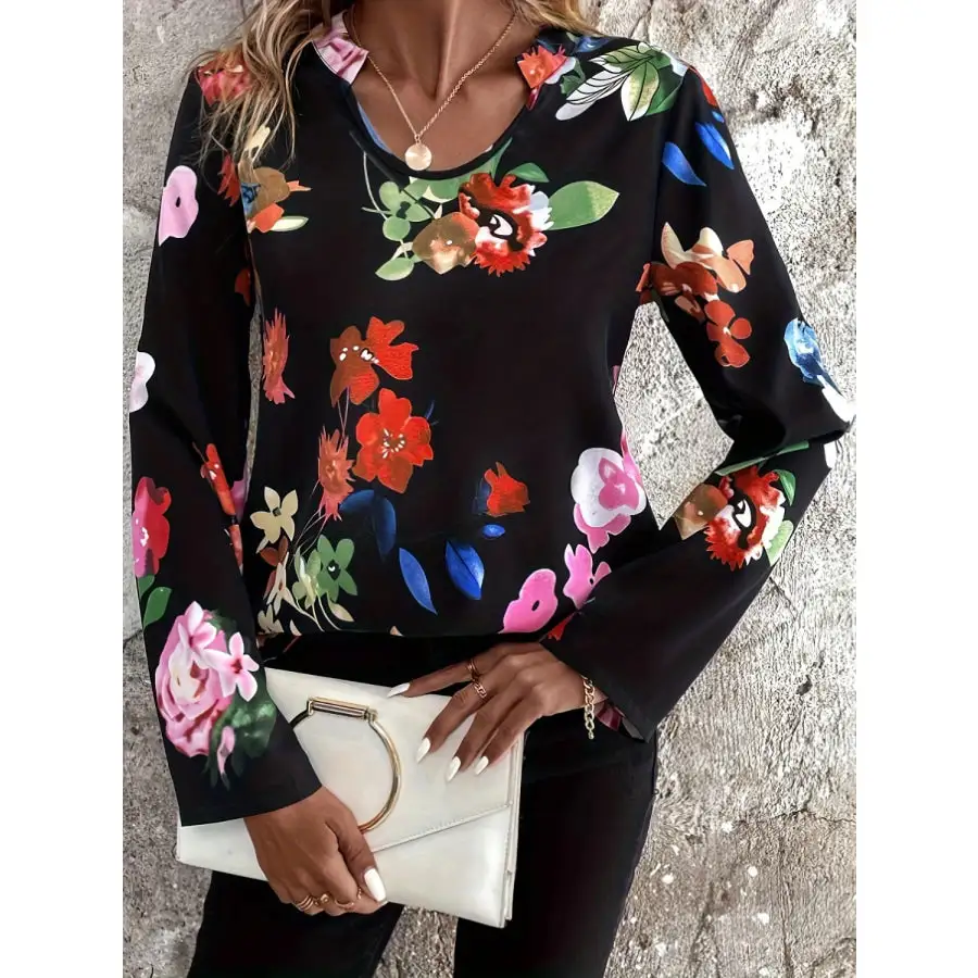 Easygoing Notched Print Blouse