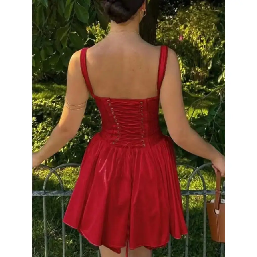 Lace Detail Lace Up Back Mini Dress