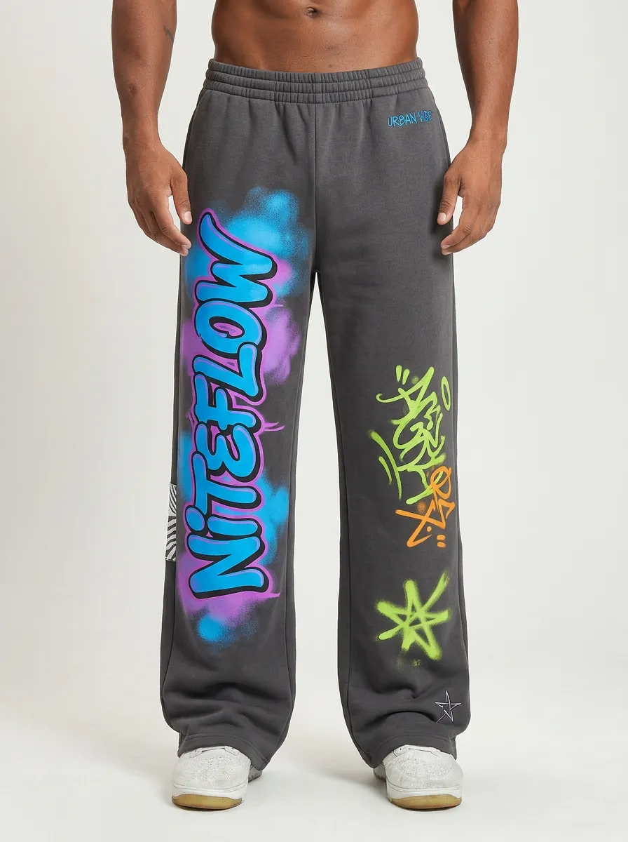 Men's Streetwear Niteflow Graffiti Airbrush Printed Sweatpants