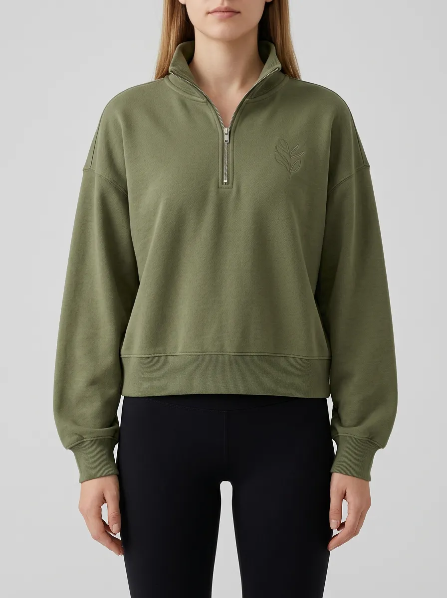 Women's Quarter-Zip Leaf Embroidered Sweatshirt