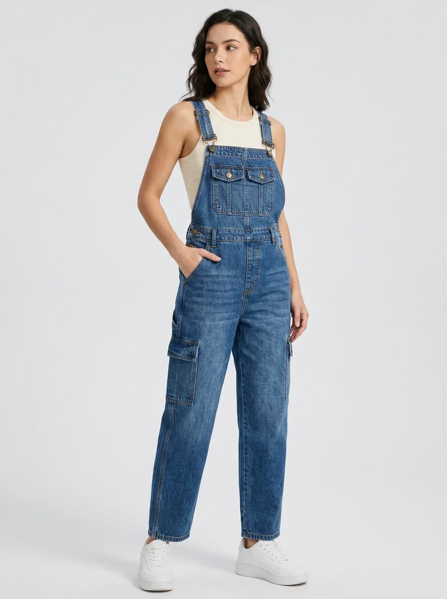 Women's Multi-Pocket Denim Overalls