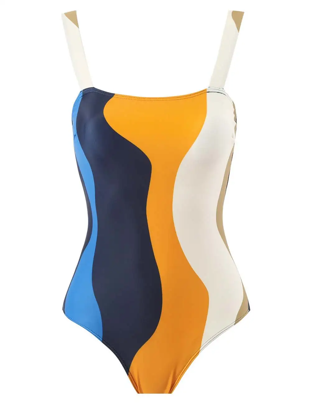 Striped Print One Piece Swimwear with Sarong
