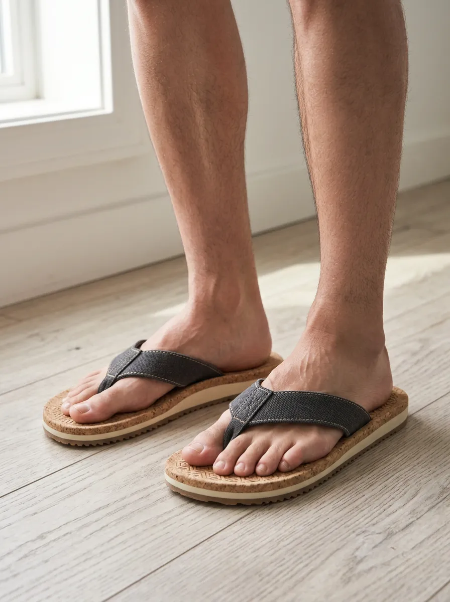 Men's Casual Summer Cork Texture Printed Flip Flops