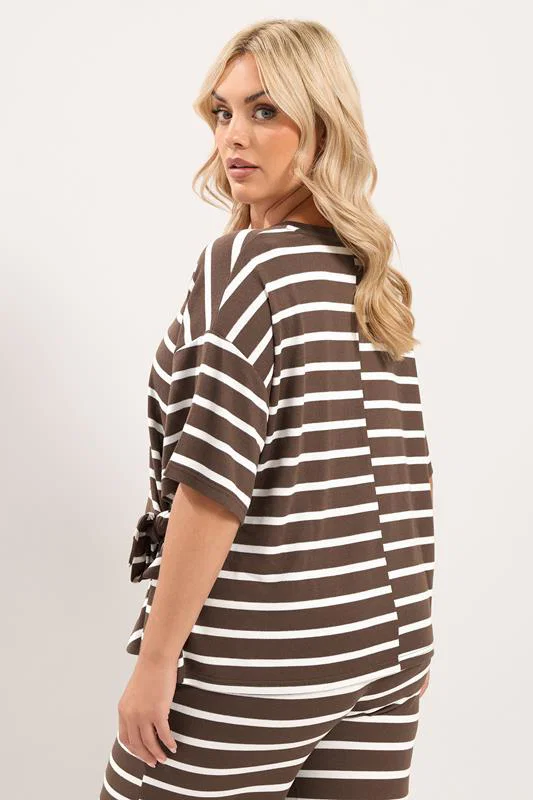 Chocolate Brown Stripe Side Knot Soft Touch Top detail 2