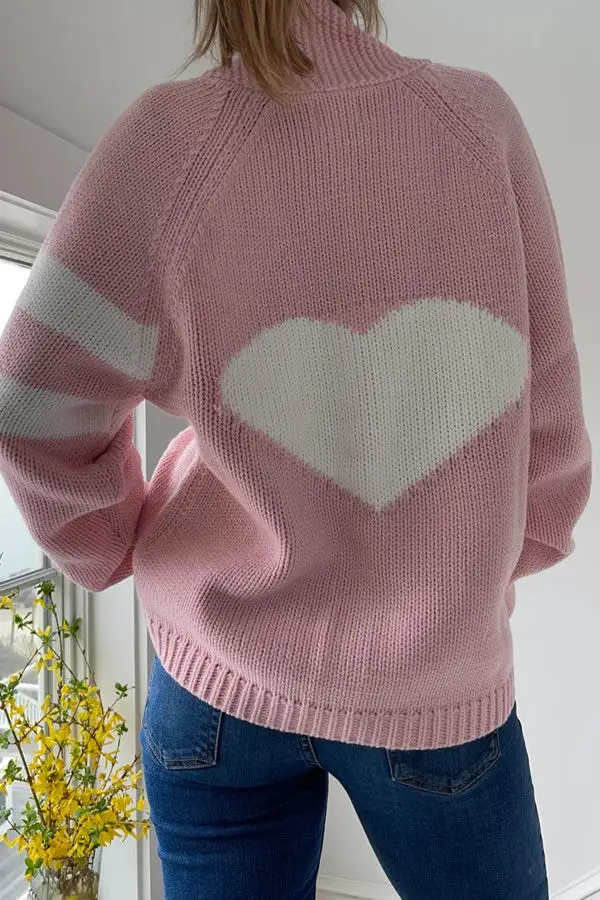 Pink Striped V-Neck Knit Cardigan