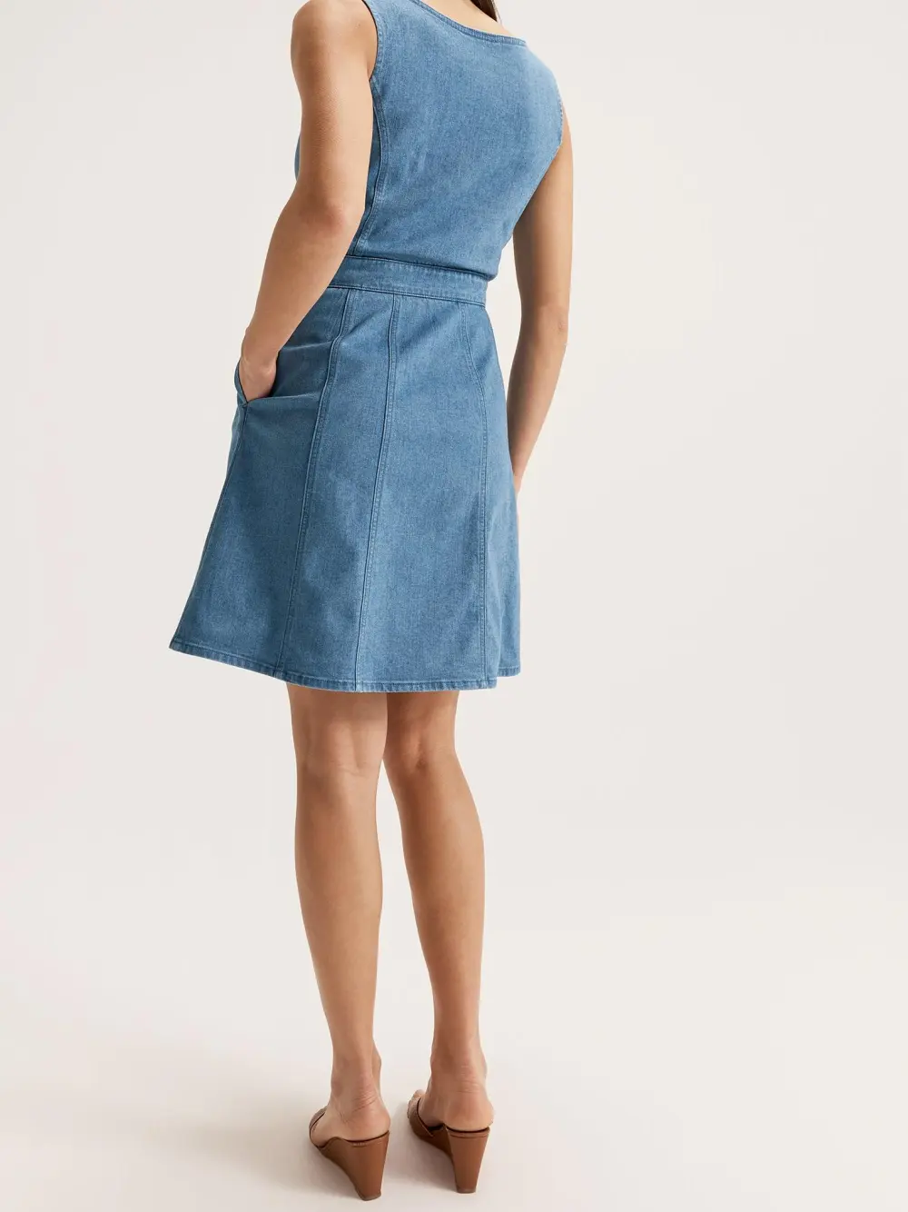 Button Detail Pockets Denim Dresses