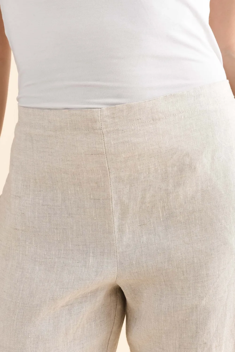 Straight Leg Pants With High Rise And Elastic Waist