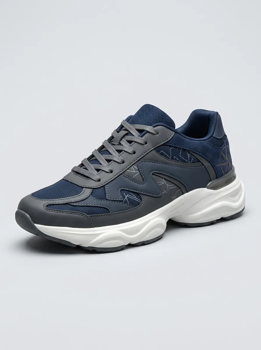 Men's Navy Geometric Pattern Athletic Sneakers