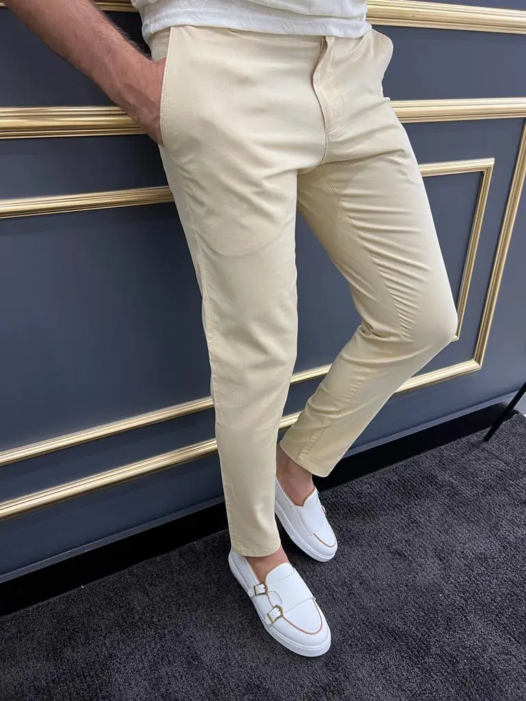 Check Pattern Slim Fit Textured Pique Tailored Trousers