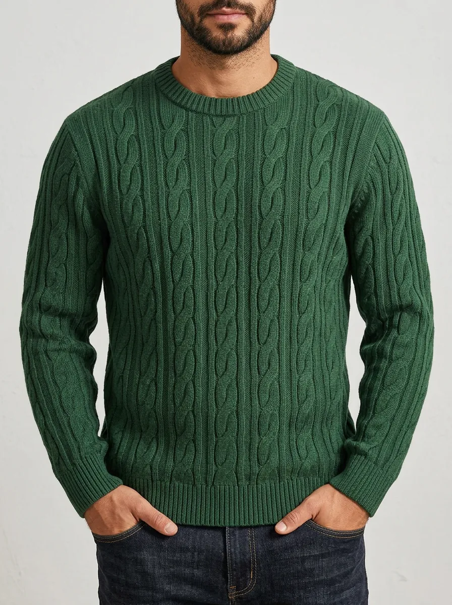 Men’s Ribbed Cable-Knit Crewneck Sweater